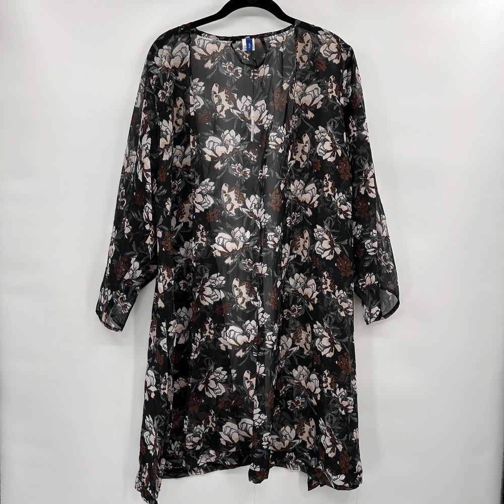 Womens Dark Floral Sheer Kimono Duster One Size Black Romantic Feminine‎ Fairy